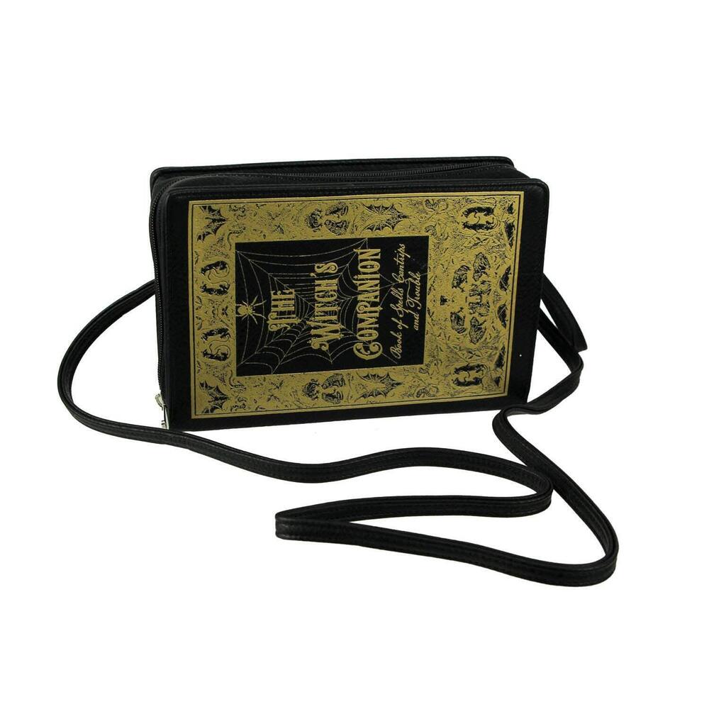 9934 Black and Gold Witch's Companion Book Crossbody Purse